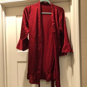 Red/Burgundy Ruffle Satin Robe
